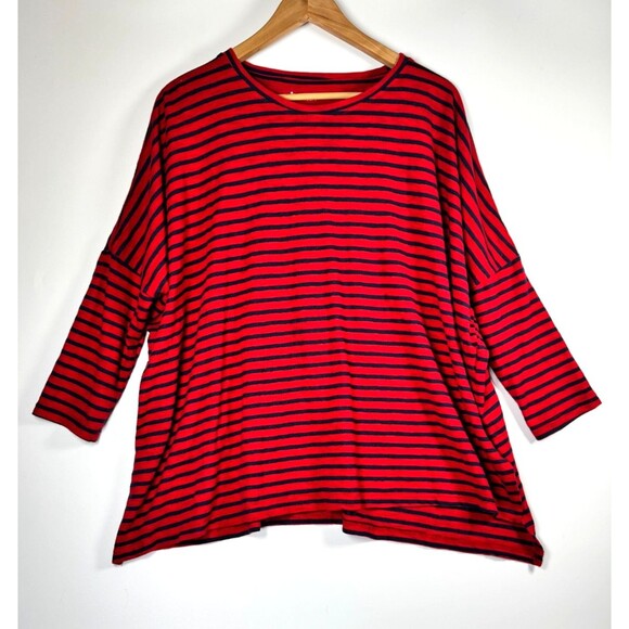 Mersea Catalina Slub Knit Top Women One Size Red Navy Stripe Relaxed Coastal Tee - Picture 1 of 12